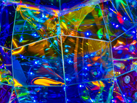 abstract background with multicolored defocused lights and glass cubesの写真素材
