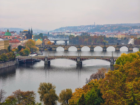 View on Vltava river and Charles Bridge.