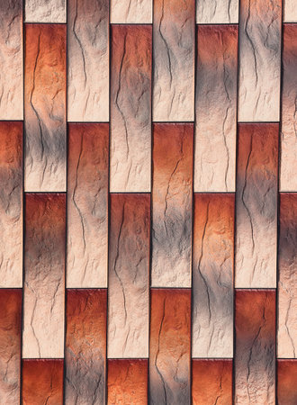 Vertical Stone Brick Pattern Texture Terracotta Orange Beige Natural Wall Background Abstract...