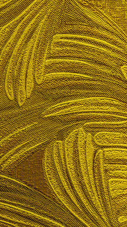 Olive Yellow Embossed Fabric Texture with Raised Botanical Leaf Pattern - 8K Ultra High-Resolution...