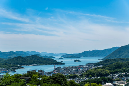 Cityscape of Onomichi Viewed from the Senkoji Summit Observatory, Onomichi City, Hiroshima Prefecture, Japanの写真素材