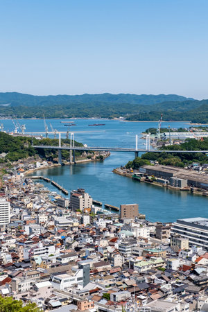Cityscape of Onomichi Viewed from the Senkoji Summit Observatory, Onomichi City, Hiroshima Prefecture, Japanの写真素材