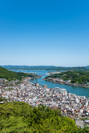 Cityscape of Onomichi Viewed from the Senkoji Summit Observatory, Onomichi City, Hiroshima Prefecture, Japanの写真素材
