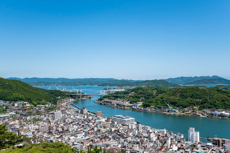 Cityscape of Onomichi Viewed from the Senkoji Summit Observatory, Onomichi City, Hiroshima Prefecture, Japanの写真素材