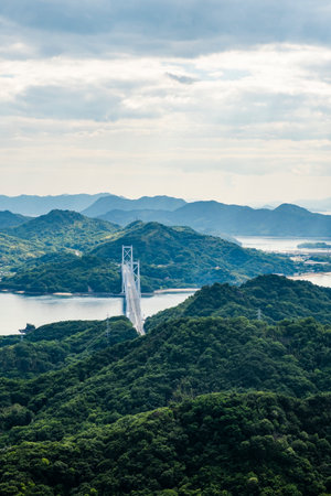 Innoshima Bridge Viewed from Takamiyama Observatory, Onomichi City, Hiroshima Prefecture, Japanの写真素材
