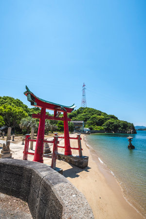 Grand Torii Gate at Iwako Island Itsukushima Shrine, Onomichi City, Hiroshima Prefecture, Japanの写真素材