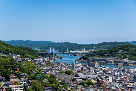Cityscape of Onomichi Viewed from the Senkoji Summit Observatory, Onomichi City, Hiroshima Prefecture, Japanの写真素材