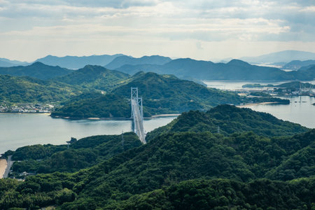 Innoshima Bridge Viewed from Takamiyama Observatory, Onomichi City, Hiroshima Prefecture, Japanの写真素材