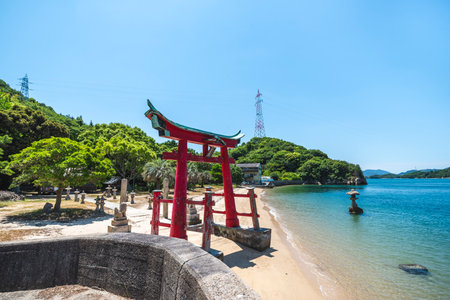 Grand Torii Gate at Iwako Island Itsukushima Shrine, Onomichi City, Hiroshima Prefecture, Japanの写真素材