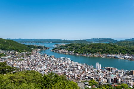 Cityscape of Onomichi Viewed from the Senkoji Summit Observatory, Onomichi City, Hiroshima Prefecture, Japanの写真素材