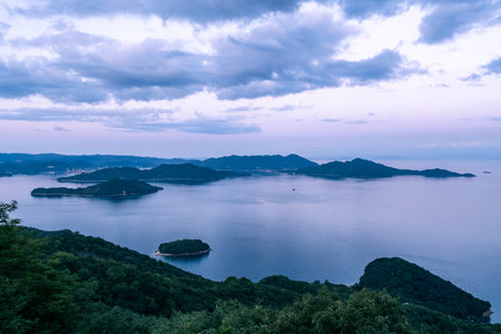 Islands of the Seto Inland Sea Viewed from Takamiyama Observatory, Onomichi City, Hiroshima Prefecture, Japanの写真素材