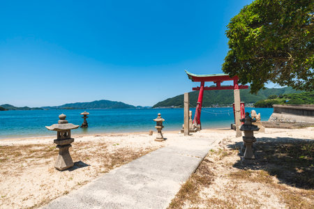 Grand Torii Gate at Iwako Island Itsukushima Shrine, Onomichi City, Hiroshima Prefecture, Japanの写真素材