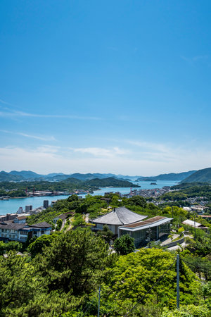 Cityscape of Onomichi Viewed from the Senkoji Summit Observatory, Onomichi City, Hiroshima Prefecture, Japanの写真素材