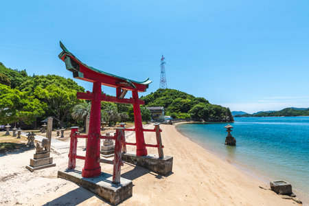 Grand Torii Gate at Iwako Island Itsukushima Shrine, Onomichi City, Hiroshima Prefecture, Japanの写真素材