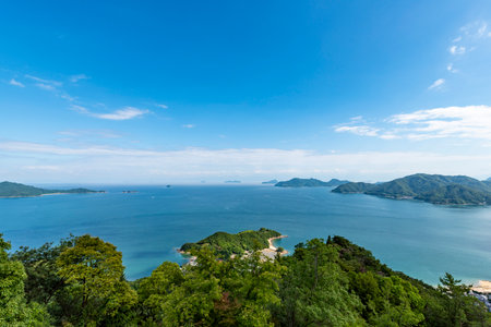 Islands of the Seto Inland Sea Viewed from Takamiyama Observatory, Onomichi City, Hiroshima Prefecture, Japanの写真素材