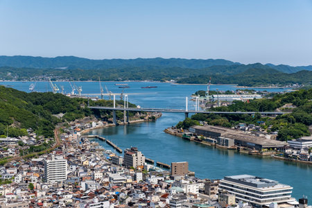 Cityscape of Onomichi Viewed from the Senkoji Summit Observatory, Onomichi City, Hiroshima Prefecture, Japanの写真素材