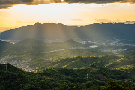 Onomichi City Illuminated by the Setting Sun, Viewed from Takamiyama Observatory, Onomichi City, Hiroshima Prefecture, Japanの写真素材
