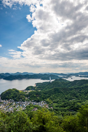 Islands of the Seto Inland Sea Viewed from Takamiyama Observatory, Onomichi City, Hiroshima Prefecture, Japanの写真素材