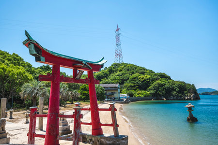 Grand Torii Gate at Iwako Island Itsukushima Shrine, Onomichi City, Hiroshima Prefecture, Japanの写真素材