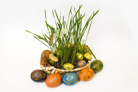 Decorative colourful easter eggs on a white background