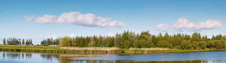 Lithuanian landscape panorama with riverの写真素材