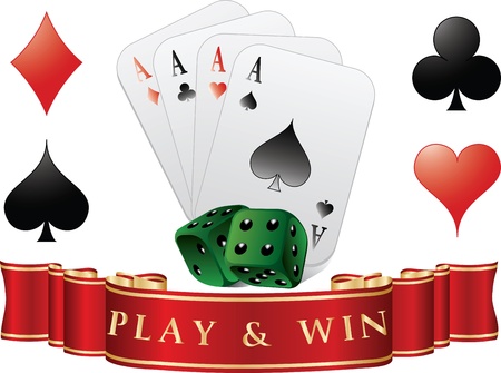 Playing cards with dices. Play and win. Vector illustrationのイラスト素材