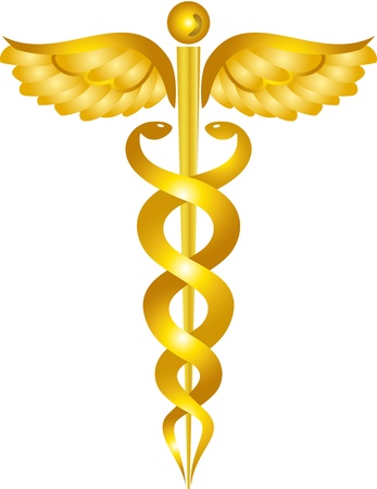 Yellow caduceus medical symbol isolated on a white background.のイラスト素材