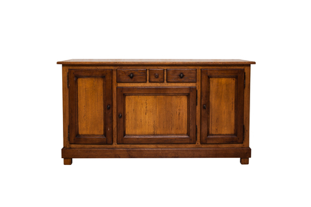 Old wooden chest of drawers isolated on whiteの写真素材