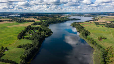 Aerial view of Sartai lake in Lithuania as seen from Sartai (Barstenai) observation towerの写真素材