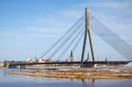 Cable-stayed bridge across Daugava river.