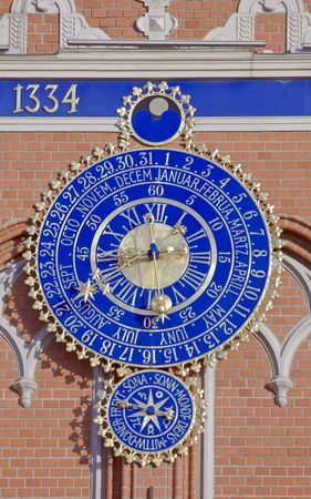The big clock-calendar on the Blackhead's house in Riga.