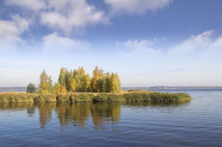 Island on the lake middle.の写真素材
