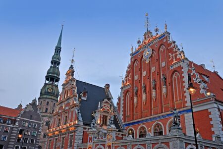 Facade and environment of St Peter's church in Riga.