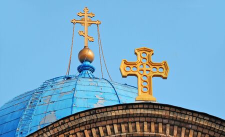 Crosses on domes of orthodox church, Riga.