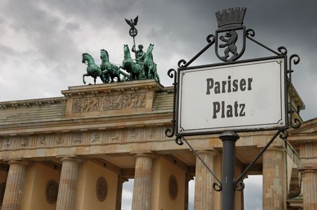 Brandenburg Gate, a former city gate and one of the main symbols of Berlin, Germany.の写真素材