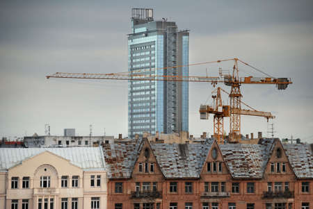 Buildings of old and new architecture in Riga, Latvia.の写真素材