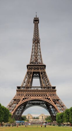 The Eiffel Tower from below upwards in Paris, France.