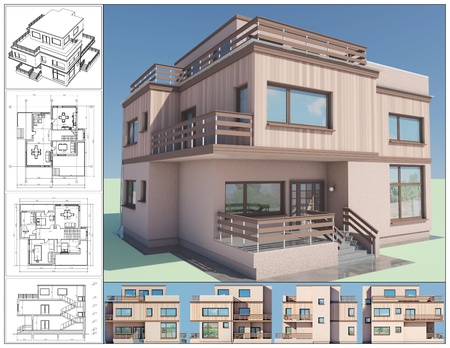 3D isometric view of abstract residential house.の写真素材