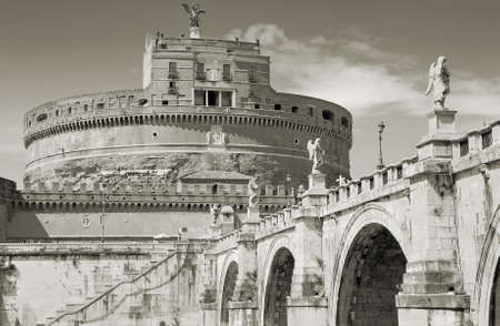 Sant Angelo Castle and Bridge in Rome, Italy.の写真素材