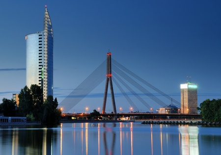 Cable-stayed bridge across Daugava river in Riga, Latvia.のeditorial素材