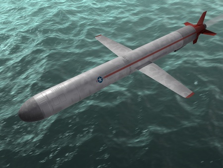 The cruise missile flies over the sea. 3d image.の写真素材