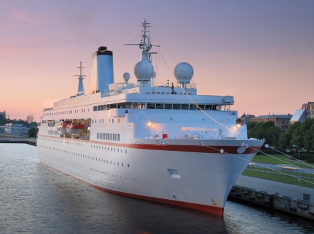 The cruise liner in seaport, Riga, Latvia.の写真素材