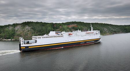 Ferry leave water area of Stockholm port.の写真素材