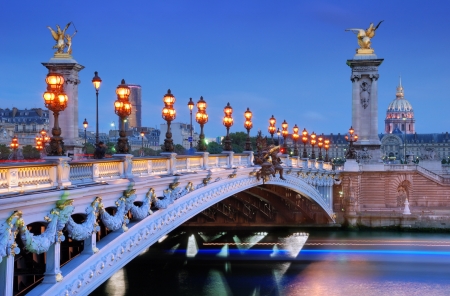 The Alexander III Bridge across river Seine in Paris, France.の写真素材