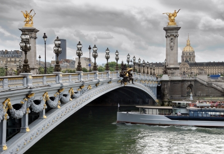 The bridge Alexander III across river Seine in Paris, France.の写真素材