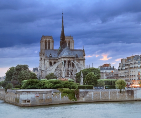 The cathedral Notre Dame de Paris on island Cite in Paris, France の写真素材