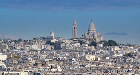 The basilica Sacre Coeur on hill Montmartre in Paris, France.の写真素材