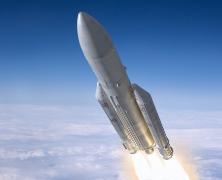 Launch of the carrier rocket. 3d image. の写真素材