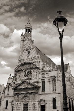 The church Saint-Etienne-du-Mont contains the tombs of French mathematician Blaise Pascal, dramatist Jean Racine and politician during the French Revolution Jean-Paul Marat. Paris, France.の写真素材