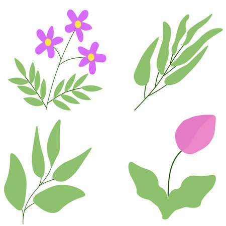 Set of illustrations abstract vector flowers and plantsのイラスト素材